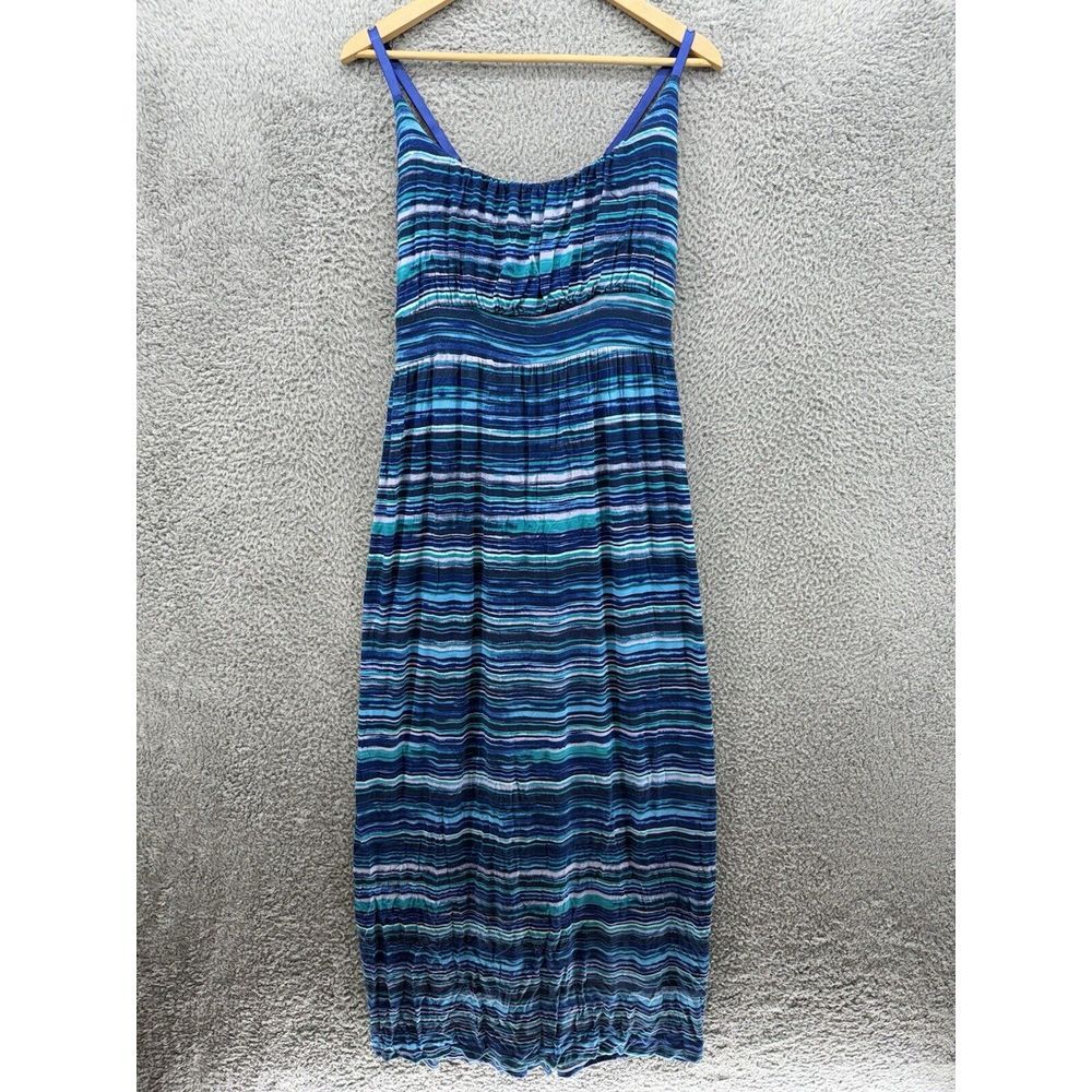 Allison Britney Plus Womens 1X Blue Striped Maxi Dress Sleeveless Beachy Boho